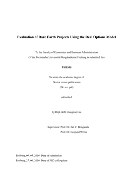 Evaluation of Rare Earth Projects Using the Real Options Model