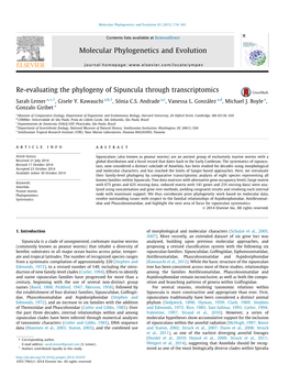 Re-Evaluating the Phylogeny of Sipuncula Through Transcriptomics ⇑ Sarah Lemer A, ,1, Gisele Y