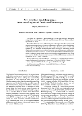 New Records of Non-Biting Midges from Coastal Regions of Croatia and Montenegro