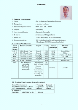 BIO-DATA I General Information