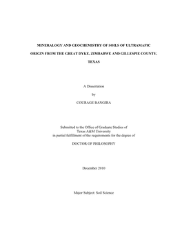 Mineralogy and Geochemistry of Soils of Ultramafic