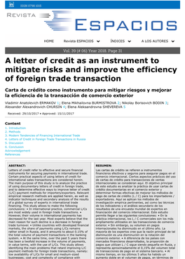 A Letter of Credit As an Instrument to Mitigate Risks and Improve the Efficiency of Foreign Trade Transaction