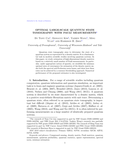 Optimal Large-Scale Quantum State Tomography with Pauli Measurements∗