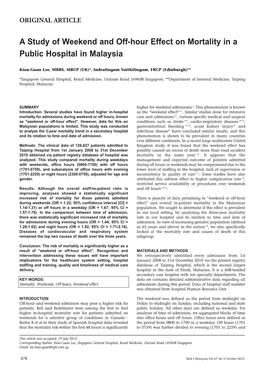 A Study of Weekend and Off-Hour Effect on Mortality in a Public Hospital in Malaysia