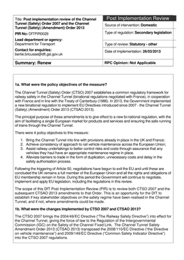 Post Implementation Review Channel Tunnel Safety Order