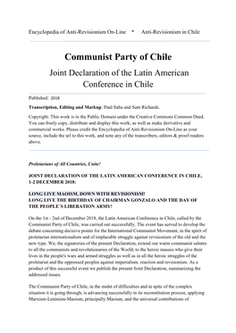 Communist Party of Chile Joint Declaration of the Latin American Conference in Chile