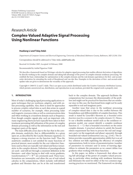 Research Article Complex-Valued Adaptive Signal Processing Using Nonlinear Functions