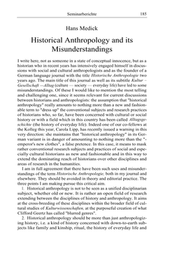 Historical Anthropology and Its Misunderstandings