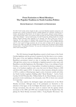 From Fusionists to Moral Mondays: the Populist Tradition in North Carolina Politics