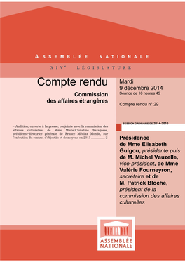 Compte Rendu Mardi 9 Décembre 2014 Commission Séance De 16 Heures 45 Des Affaires Étrangères Compte Rendu N° 29