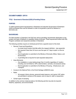 Government of Greenland (GOG) & Permitting Policies