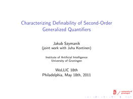 Characterizing Definability of Second-Order Generalized Quantifiers