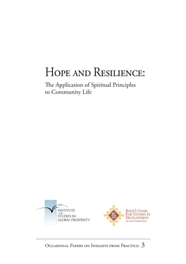 Hope and Resilience: the Application of Spiritual Principles to Community Life