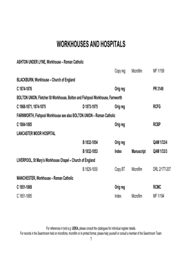 Workhouse and Hospitals