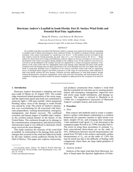 Hurricane Andrew's Landfall in South Florida Part II : Surface Wind