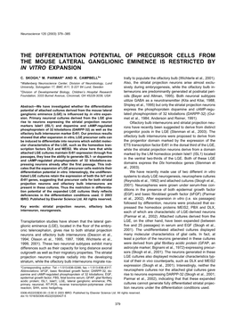 The Differentiation Potential of Precursor Cells from the Mouse Lateral Ganglionic Eminence Is Restricted by in Vitro Expansion