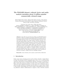 The WASABI Dataset: Cultural, Lyrics and Audio Analysis Metadata About 2 Million Popular Commercially Released Songs