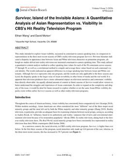 Survivor, Island of the Invisible Asians: a Quantitative Analysis of Asian Representation Vs