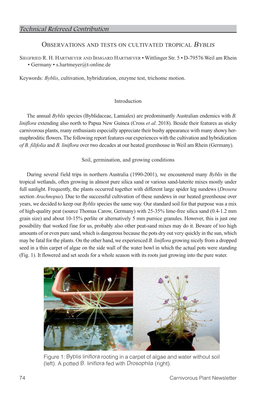 Observations and Tests on Cultivated Tropical Byblis