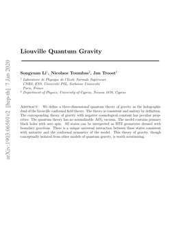 Liouville Quantum Gravity 9 4.1 Properties of Liouville Theory