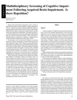 Ment Following Acquired Brain Impairment. Is There Repetition?