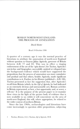 Roman North-West England: the Process of Annexation