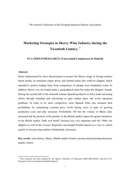 Marketing Strategies in Sherry Wine Industry During the Twentieth Century. 1