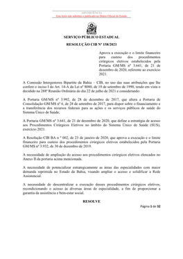 Serviço Público Estadual Resolução Cib Nº 158/2021