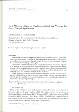 Gall Midges (Diptera: Cecidomyiidae) Are Vectors for Their Fungal Symbionts