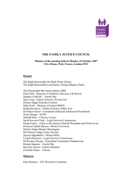 Family Justice Council Minutes of Meeting