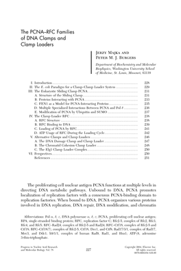 The PCNA–RFC Families of DNA Clamps and Clamp Loaders Jerzy Majka and Peter M