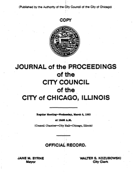 JOURNAL of the PROCEEDINGS ;I of the Citycbuncil of the CITY of CHICAGO, ILLINOIS