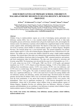 Serum Iron Levels of Primary School Children in Malaria-Endemic Regions in Seluma Regency, Bengkulu Province