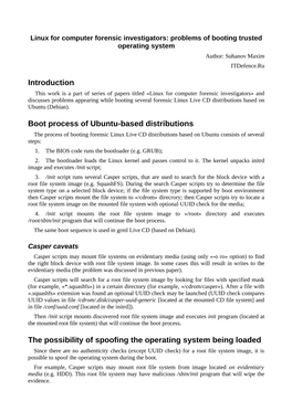 Introduction Boot Process of Ubuntu-Based Distributions the Possibility of Spoofing the Operating System Being Loaded