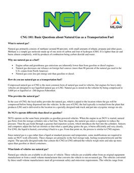 CNG 101: Basic Questions About Natural Gas As a Transportation Fuel