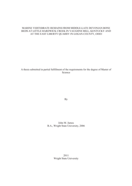 Marine Vertebrate Remains from Middle-Late Devonian Bone Beds at Little Hardwick Creek in Vaughns Mill, Kentucky and at the East Liberty Quarry in Logan County, Ohio