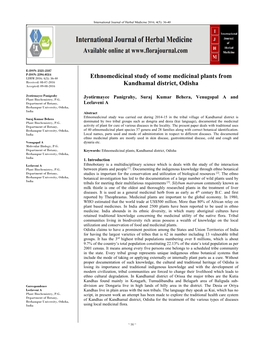 Ethnomedicinal Study of Some Medicinal Plants from Kandhamal