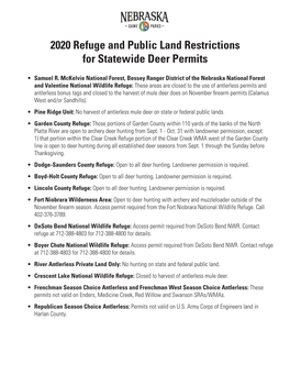 2020 Refuge and Public Land Restrictions for Statewide Deer Permits