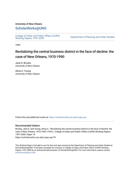 Revitalizing the Central Business District in the Face of Decline: the Case of New Orleans, 1970-1990