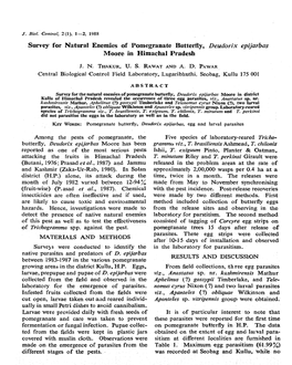 Survey for Natural Enemies of Pomegranate Butterfly, Deudorix Epijarbas Moore in Himachal Pradesh