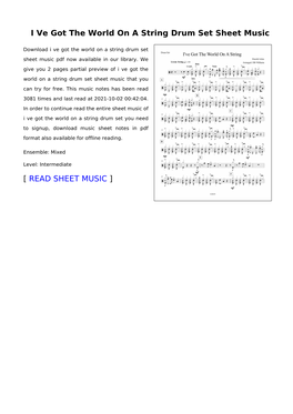 I Ve Got the World on a String Drum Set Sheet Music