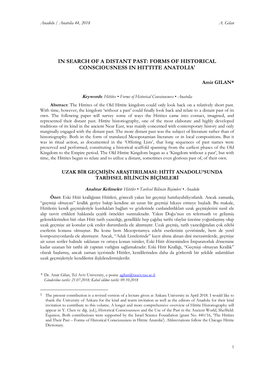 Forms of Historical Consciousness in Hittite Anatolia1