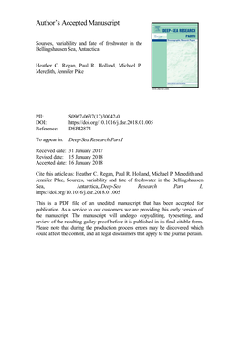 Sources, Variability and Fate of Freshwater in the Bellingshausen Sea, Antarctica