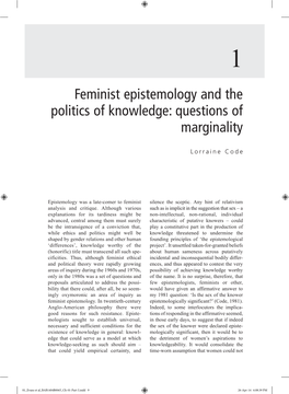 Feminist Epistemology and the Politics of Knowledge: Questions of Marginality