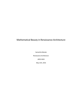 Mathematical Beauty in Renaissance Architecture