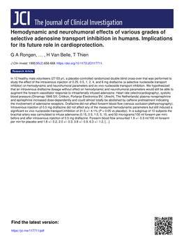 Hemodynamic and Neurohumoral Effects of Various Grades of Selective Adenosine Transport Inhibition in Humans. Implications for Its Future Role in Cardioprotection