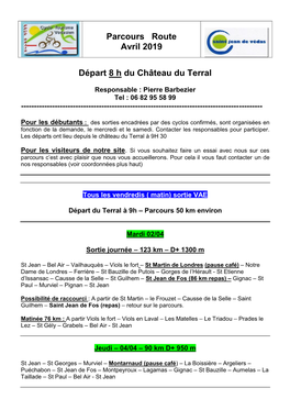 Parcours Route Avril 2019 Départ 8 H Du Château Du Terral
