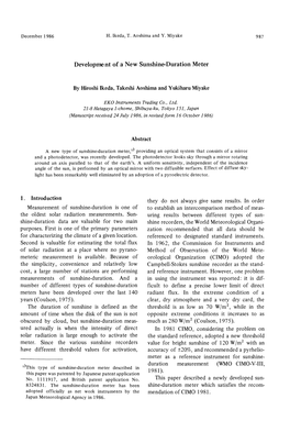 1. Introduction Measurement of Sunshine-Duration Is One