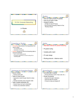 Computer Networking Routers Forwarding Vs. Routing Outline