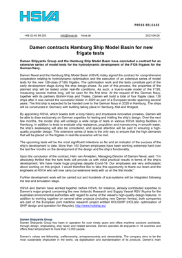 Damen Contracts Hamburg Ship Model Basin for New Frigate Tests